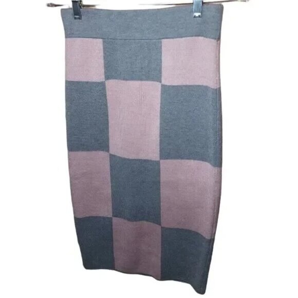 Endless Rose Women's Small Grey & Pink Color Block Chic Pencil Midi Skirt small - Picture 2 of 6